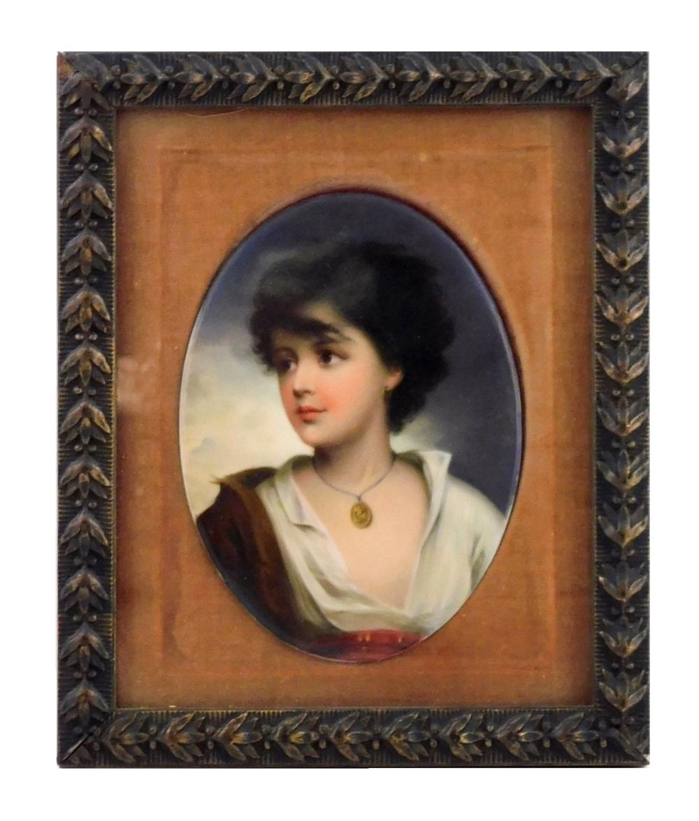 FRAMED OVAL PORCELAIN PLAQUE,