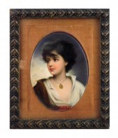 FRAMED OVAL PORCELAIN PLAQUE,