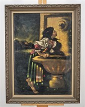 Framed painting on cloth; afte