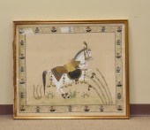 FRAMED PAINTING ON SILK, WITH