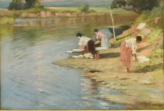 FRAMED PAINTING WOMEN WASHING,