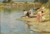 FRAMED PAINTING WOMEN WASHING,