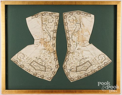 FRAMED PAIR OF SILKWORK FABRIC