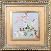 Framed paitned porcelain of bi