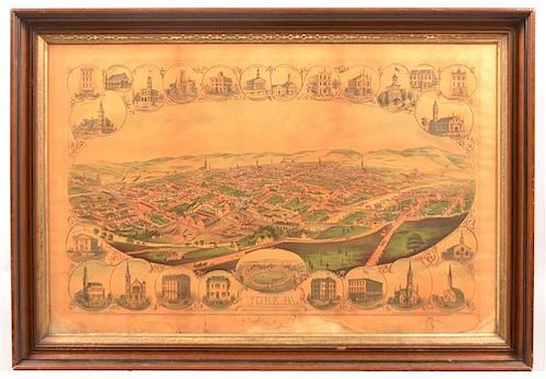FRAMED PANORAMIC VIEW OF YORK, PA