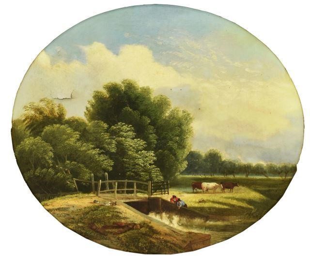 FRAMED PASTORAL LANDSCAPE PAINTING,