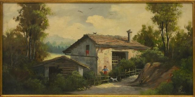FRAMED PASTORAL OIL PAINTING,