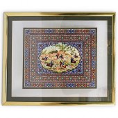 FRAMED PERSIAN HUNTING SCENE P