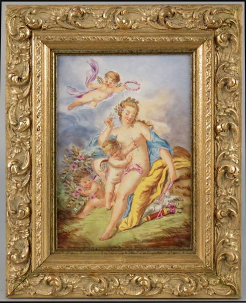 FRAMED PORCELAIN PLAQUE.