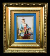 FRAMED PORCELAIN PLAQUE OF WOM
