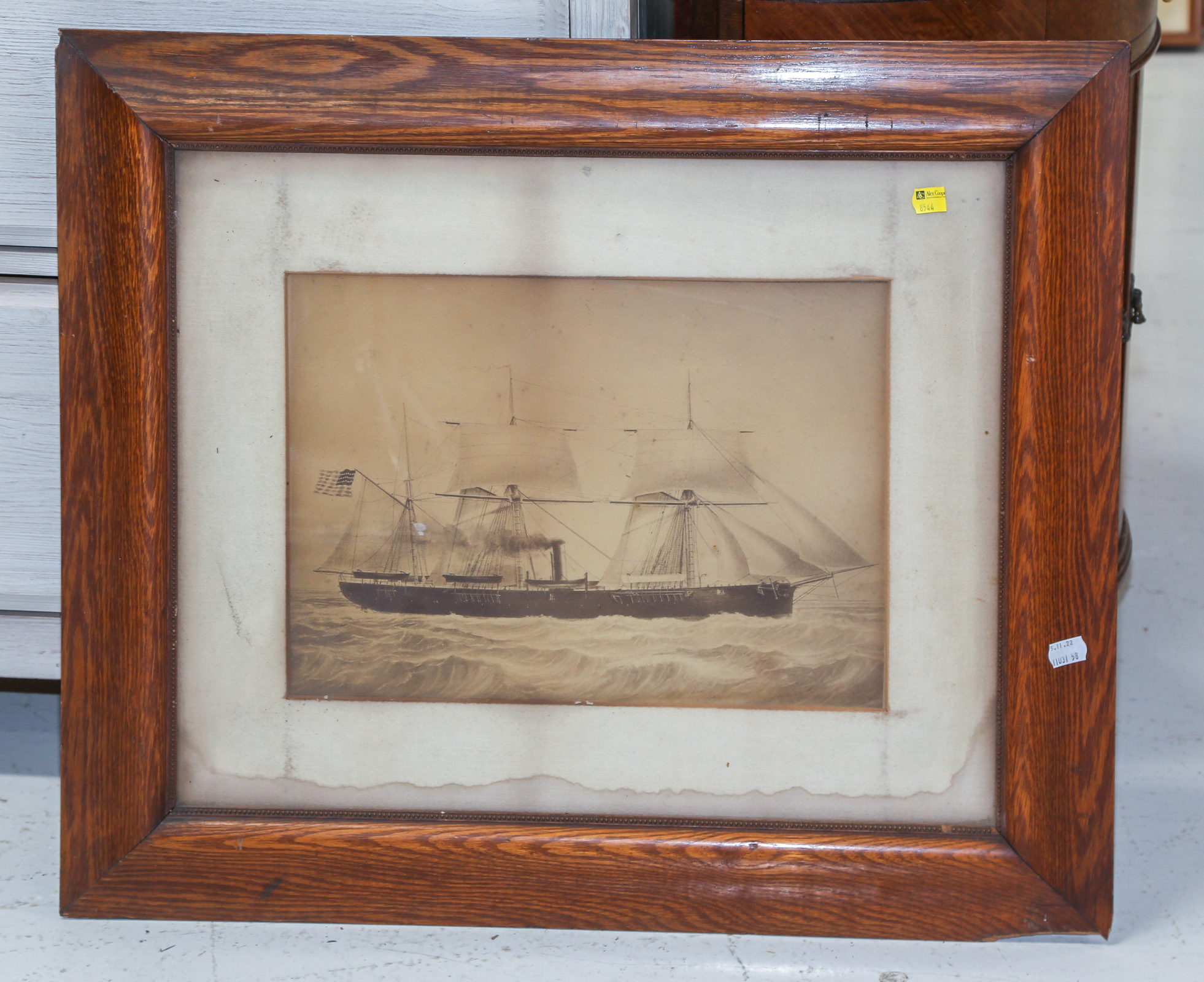 FRAMED PRINT OF SAILING SHIP 19th