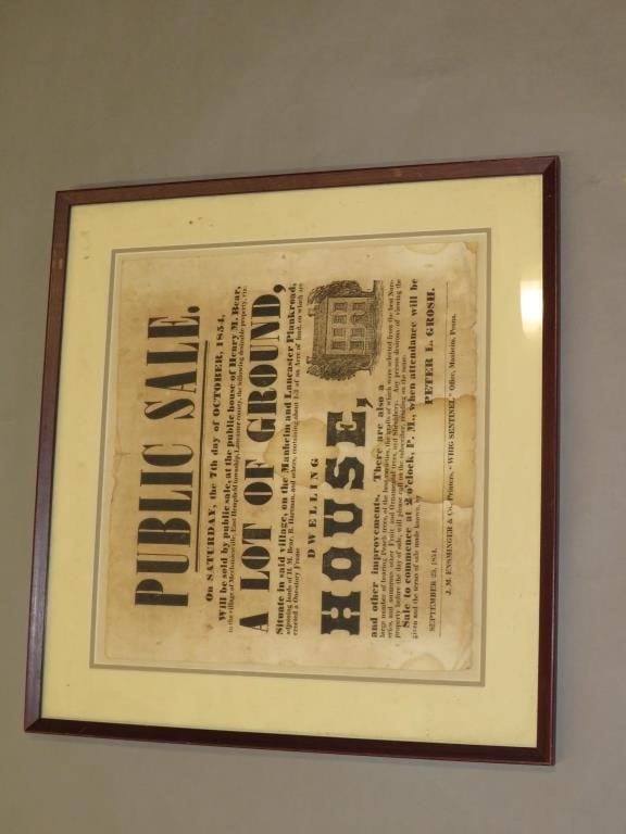 FRAMED "PUBLIC SALE" BROADSIDEca.
