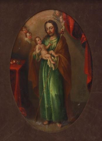 FRAMED RELIGIOUS OIL PAINTING SAINT