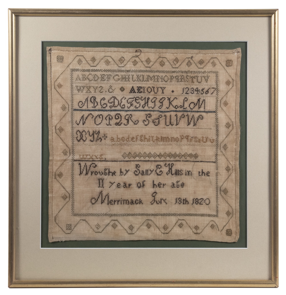 FRAMED SAMPLER "Wrought by Sally E.