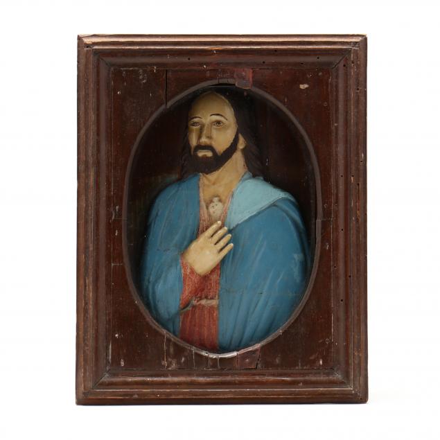 FRAMED SANTO POLYCHROME RELIEF BUST