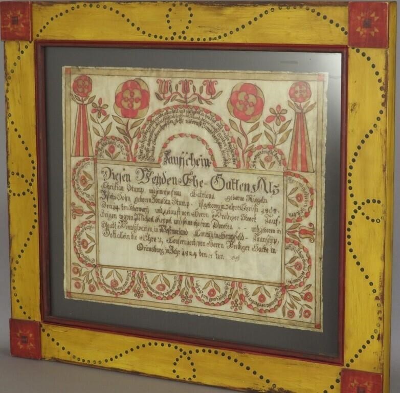 FRAMED SIGNED FRAKTUR BIRTH