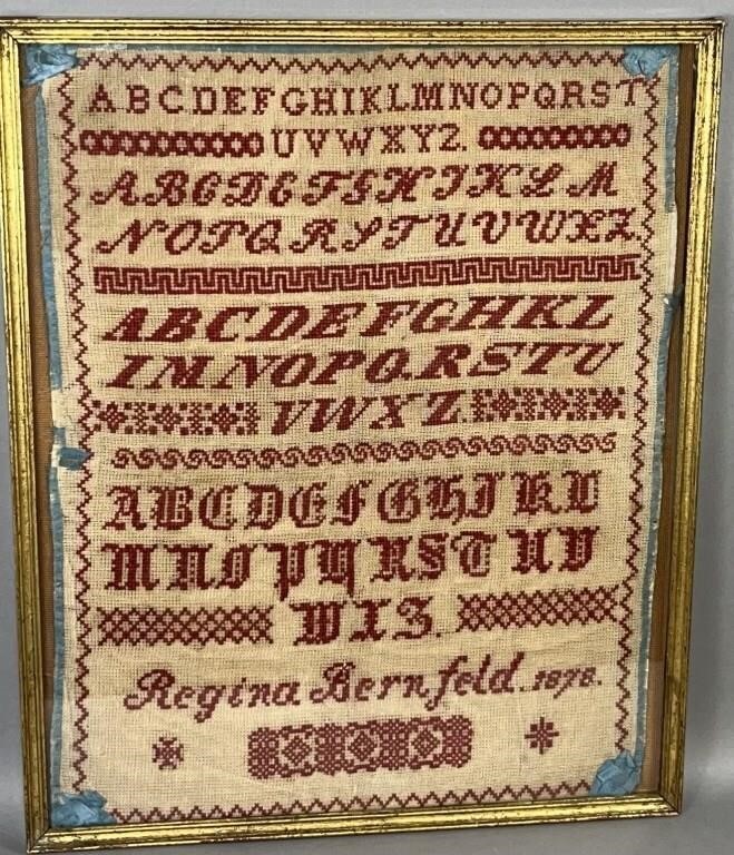 FRAMED STITCHWORK SAMPLER OF REGINA