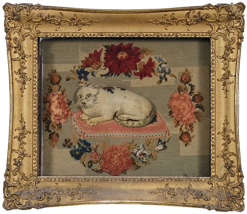FRAMED STUMPWORK CAT