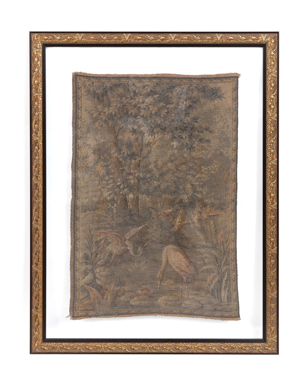 FRAMED TAPESTRY WITH CRANE MOTIF
