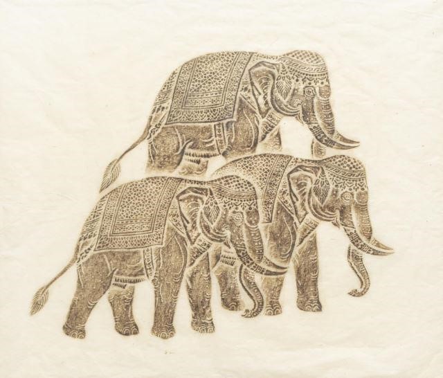 FRAMED THAI ELEPHANT TEMPLE RUBBING