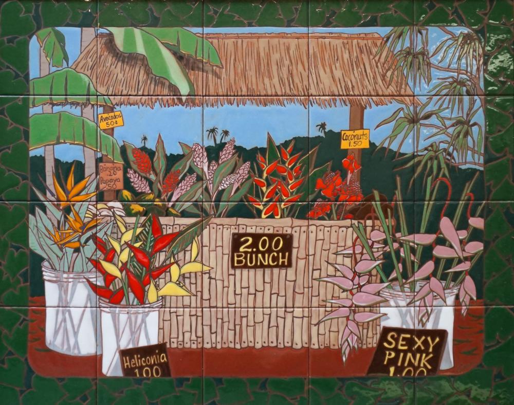 FRAMED TILE MOSAIC OF A FLOWER