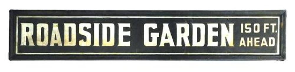 FRAMED TIN ROAD SIGN, READS