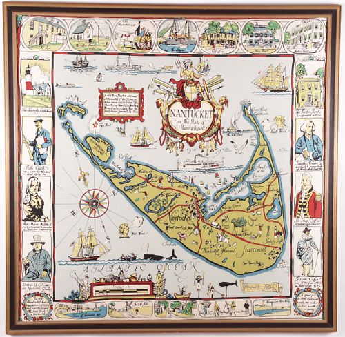 FRAMED TONY SARG SILK MAP OF