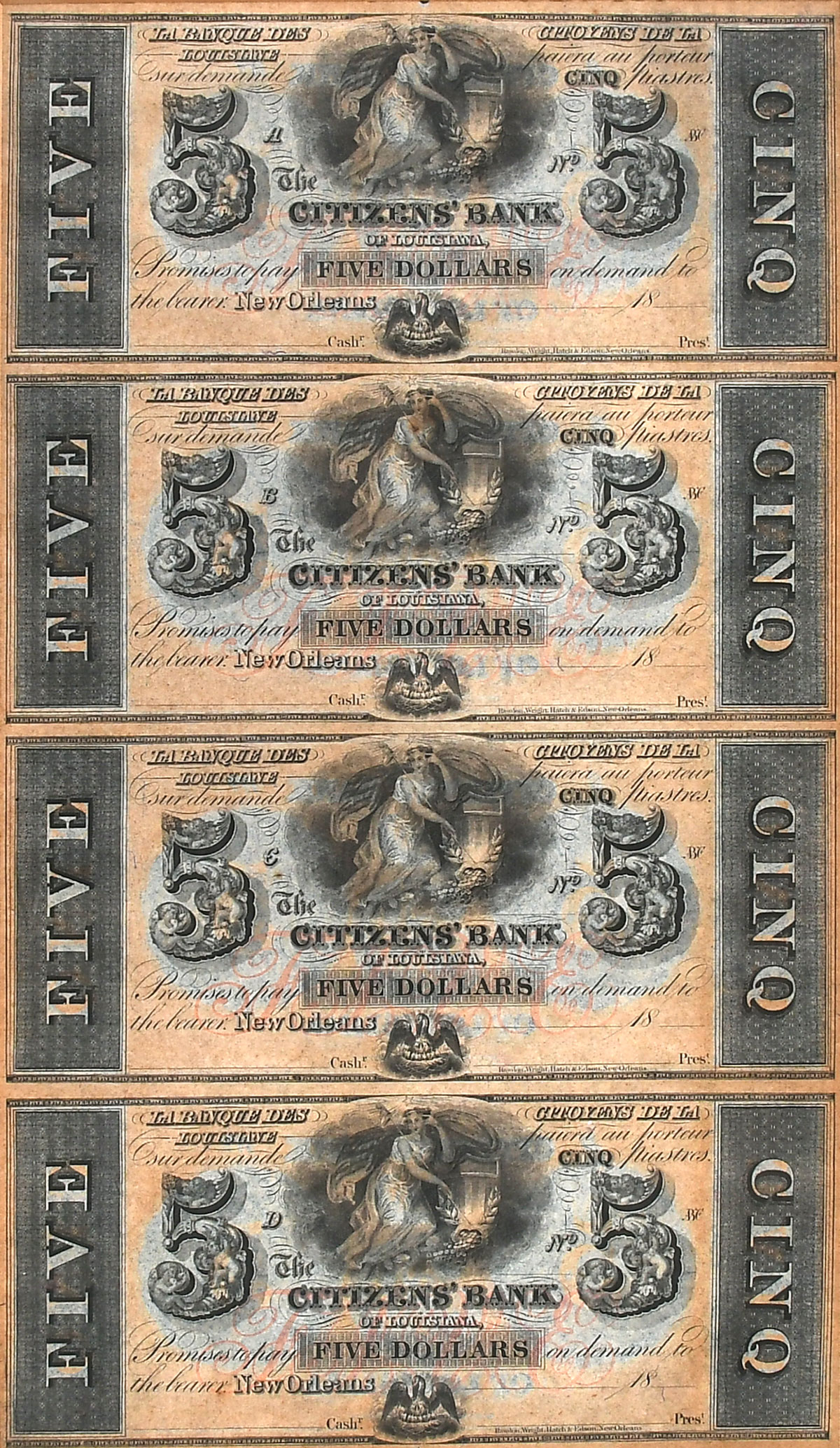 FRAMED UNCUT 5 DOLLAR CITIZENS BANK