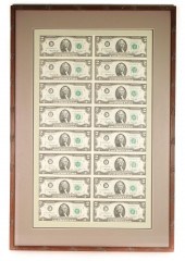 FRAMED USA 1976 $2 UNCUT SHEET