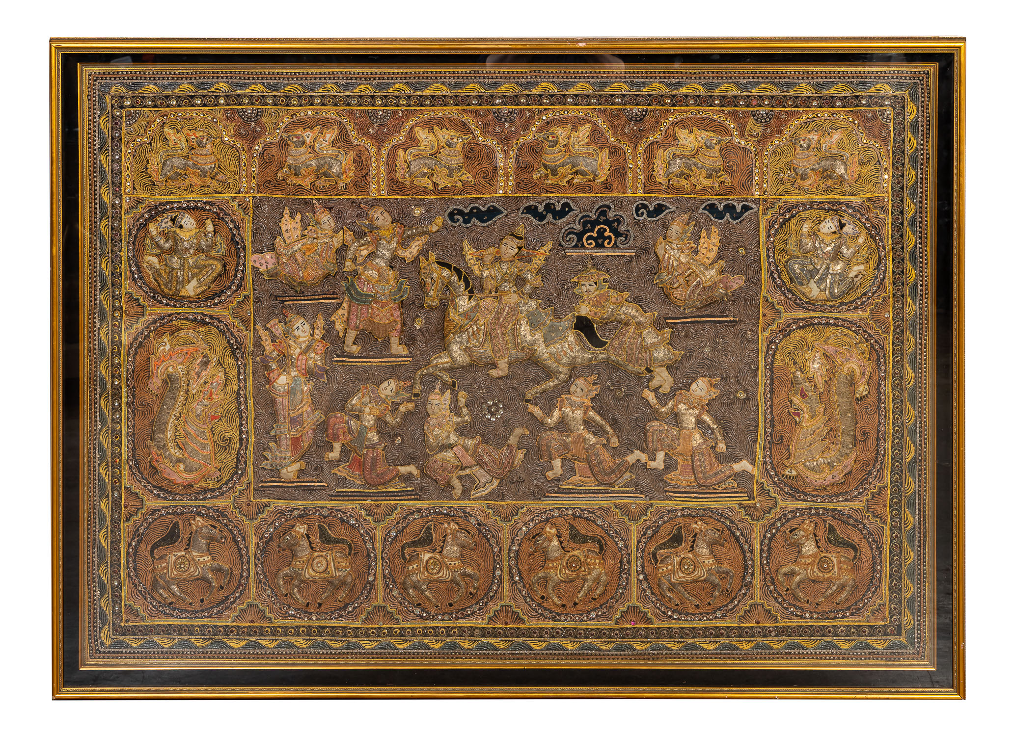 FRAMED VINTAGE BURMESE KALAGA