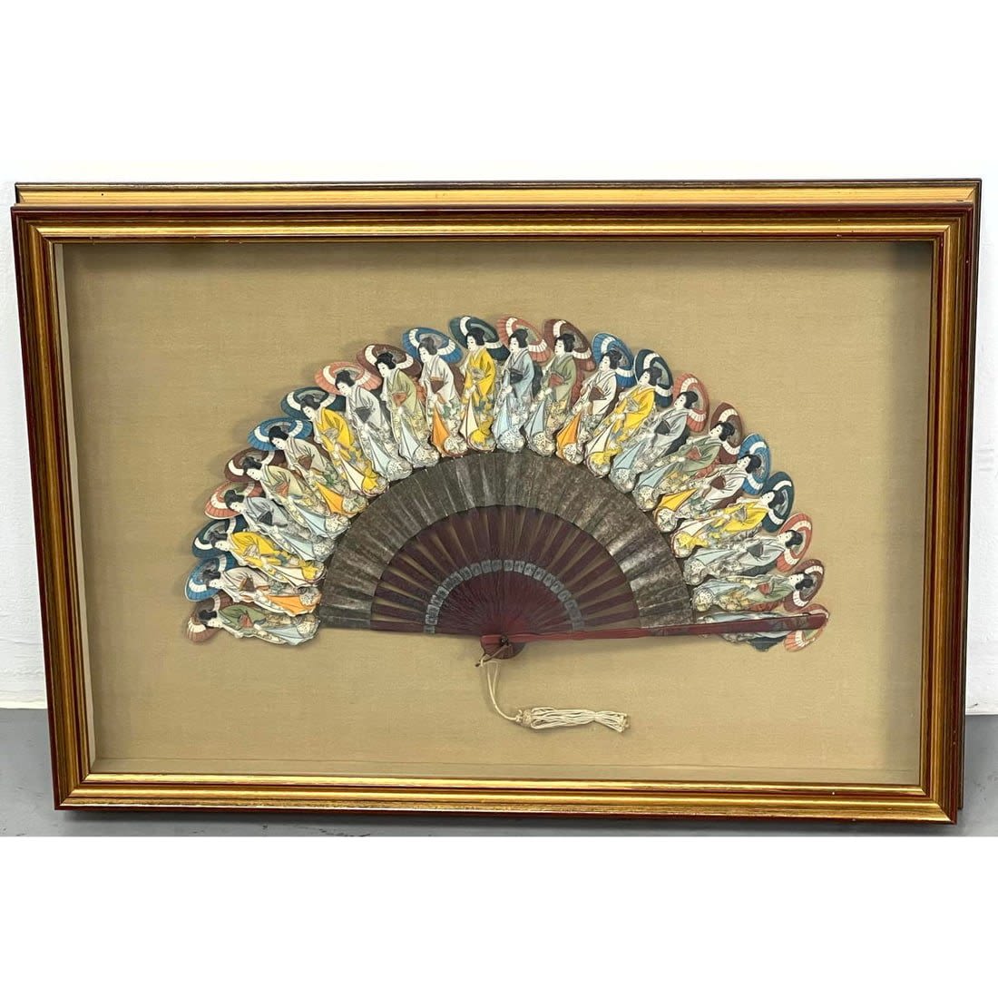 Framed Vintage Folding Fan. Paper