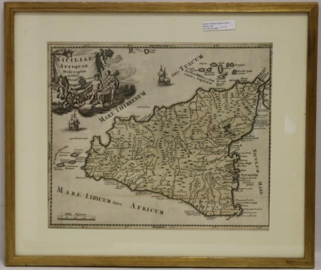 FRAMES AND GLAZED EARLY MAP OF