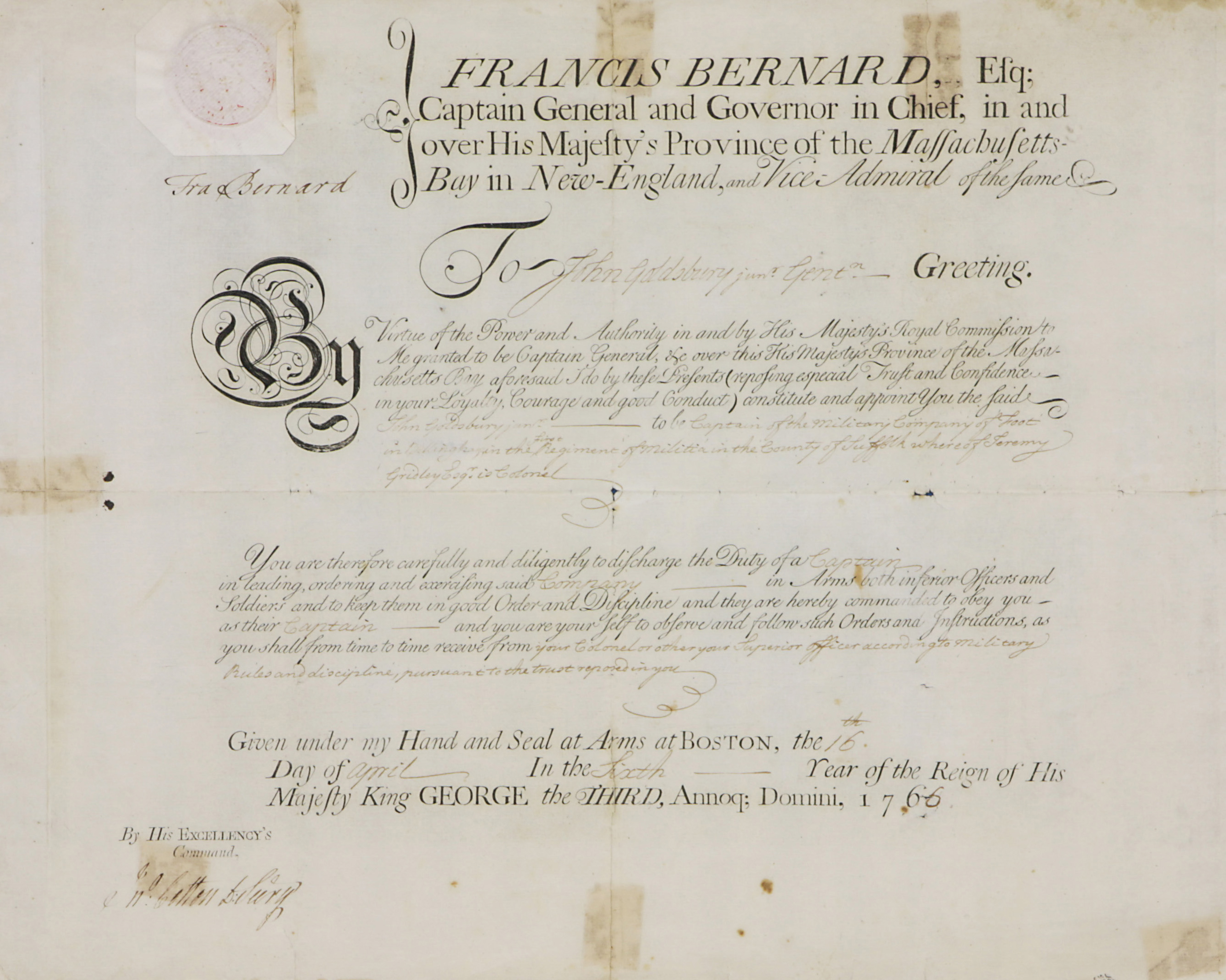 FRANCIS BERNARD 1766 MILITARY