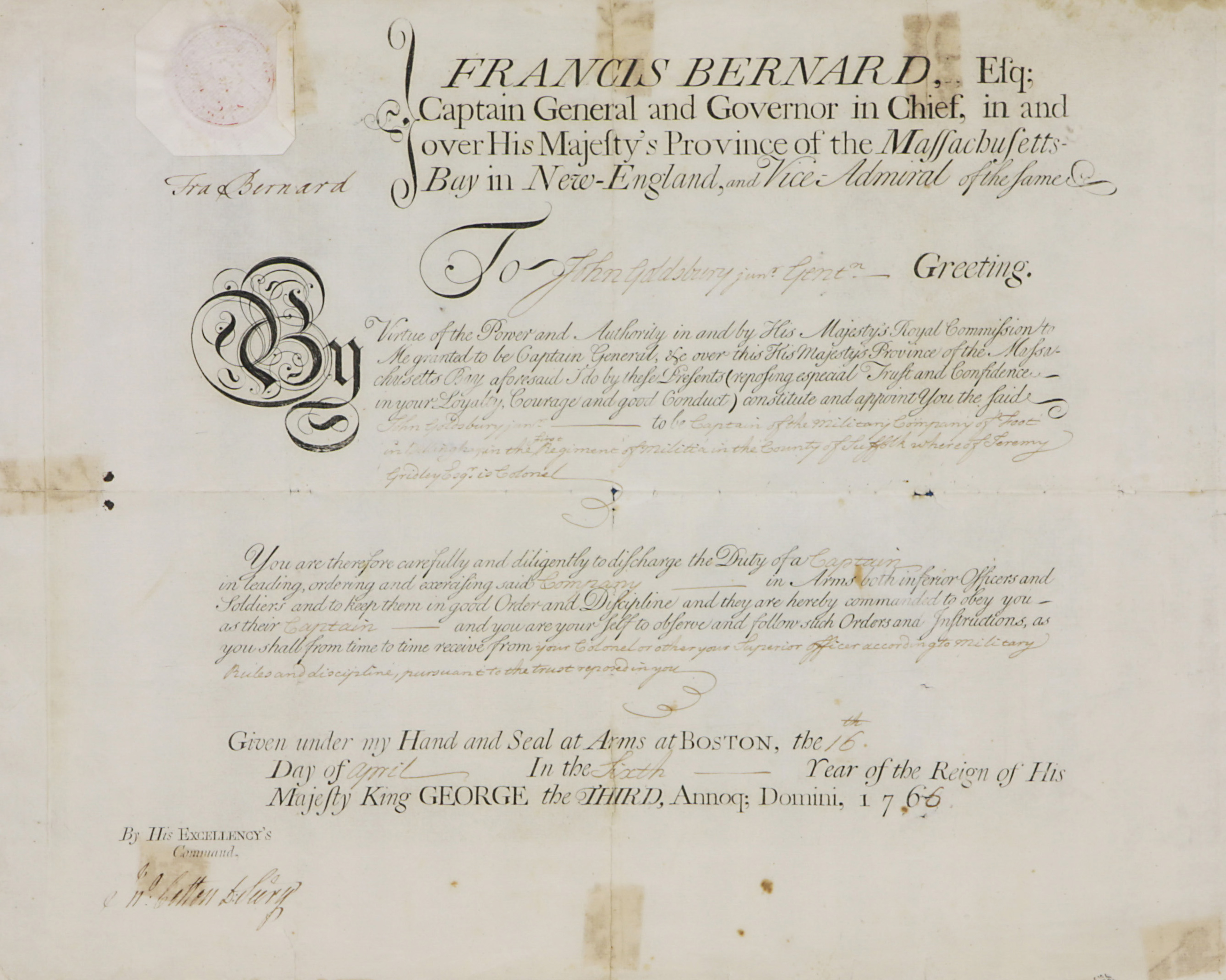 FRANCIS BERNARD 1766 MILITARY