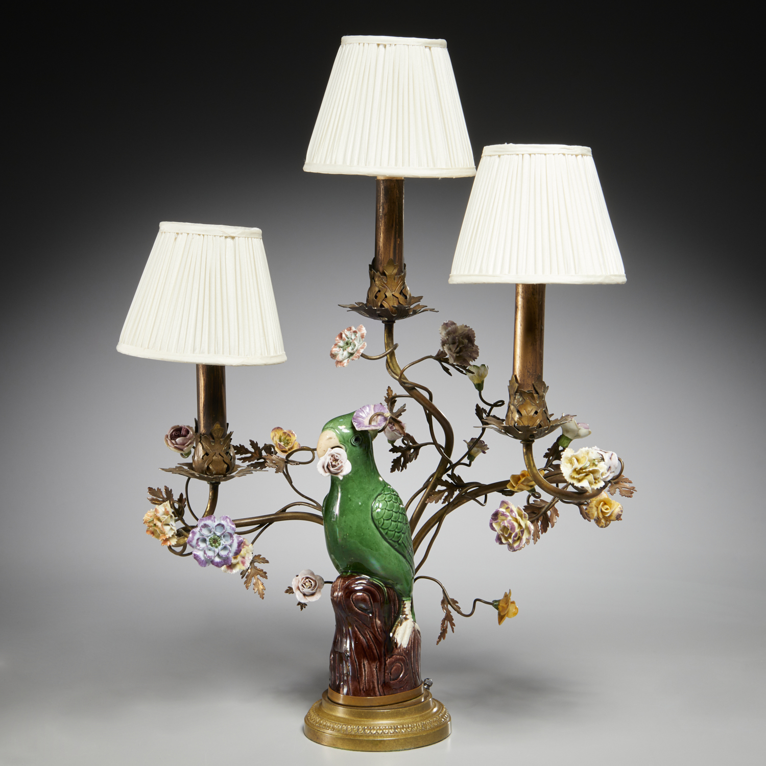 FRANCO-CHINESE PARROT CANDELABRUM