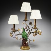 FRANCO-CHINESE PARROT CANDELAB