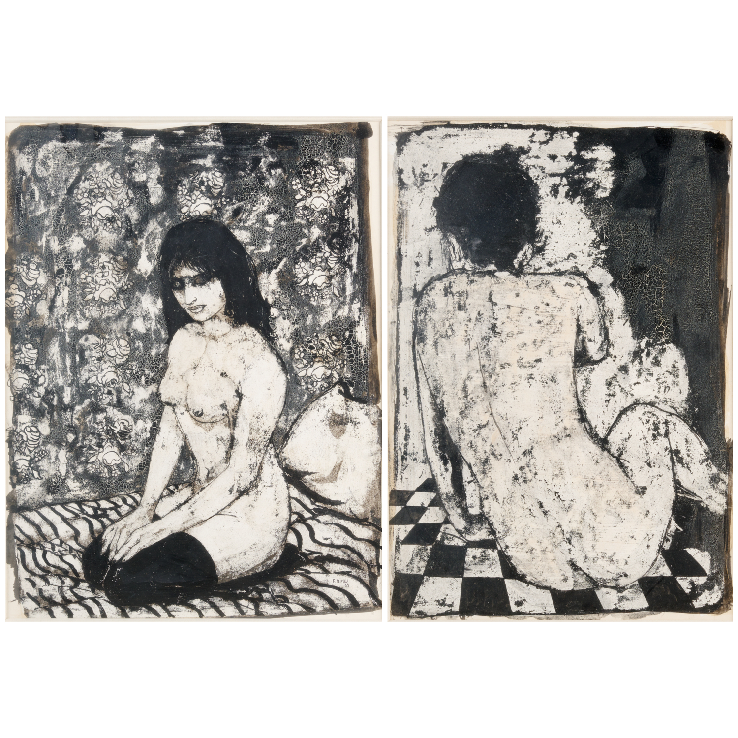 FRANCO MINEI, (2) WORKS, TEMPERA ON