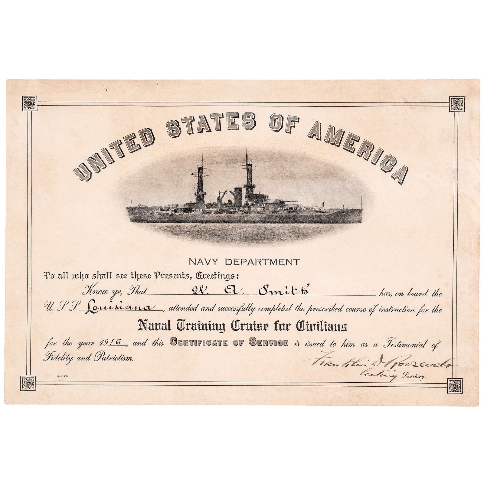 FRANKLIN D. ROOSEVELT 1916 SIGNED