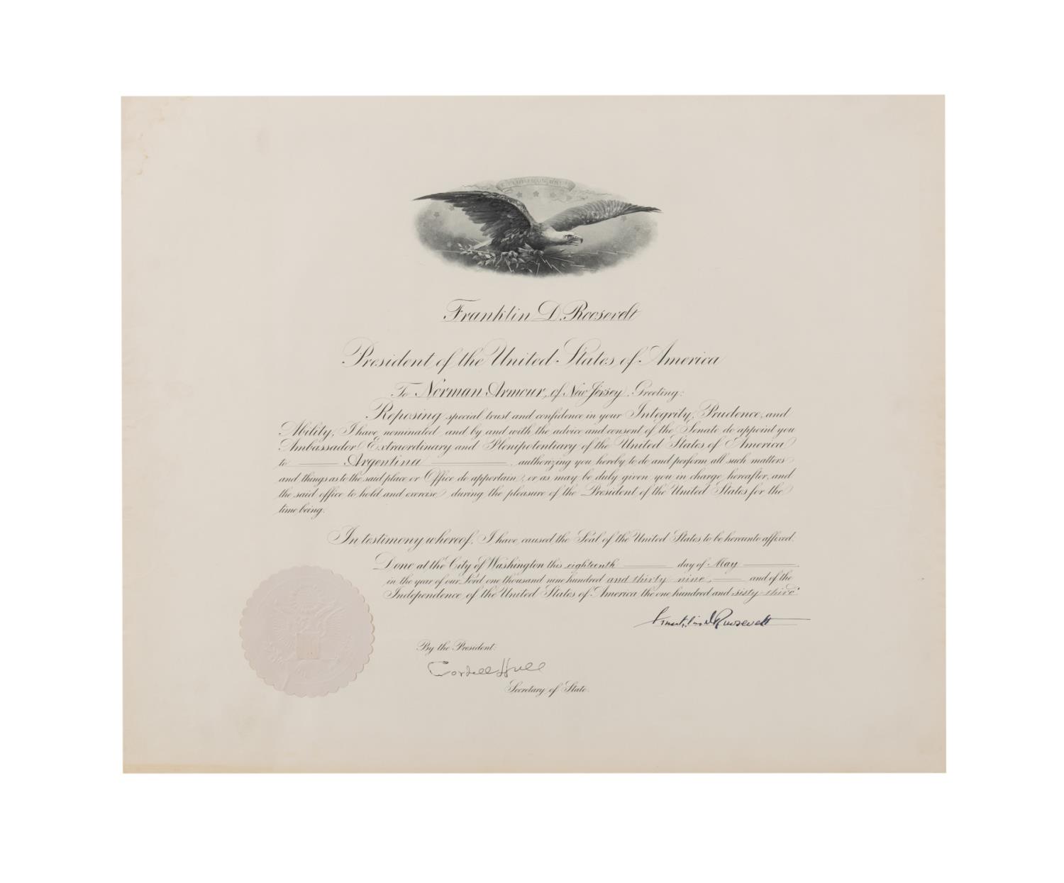 FRANKLIN ROOSEVELT SIGNED