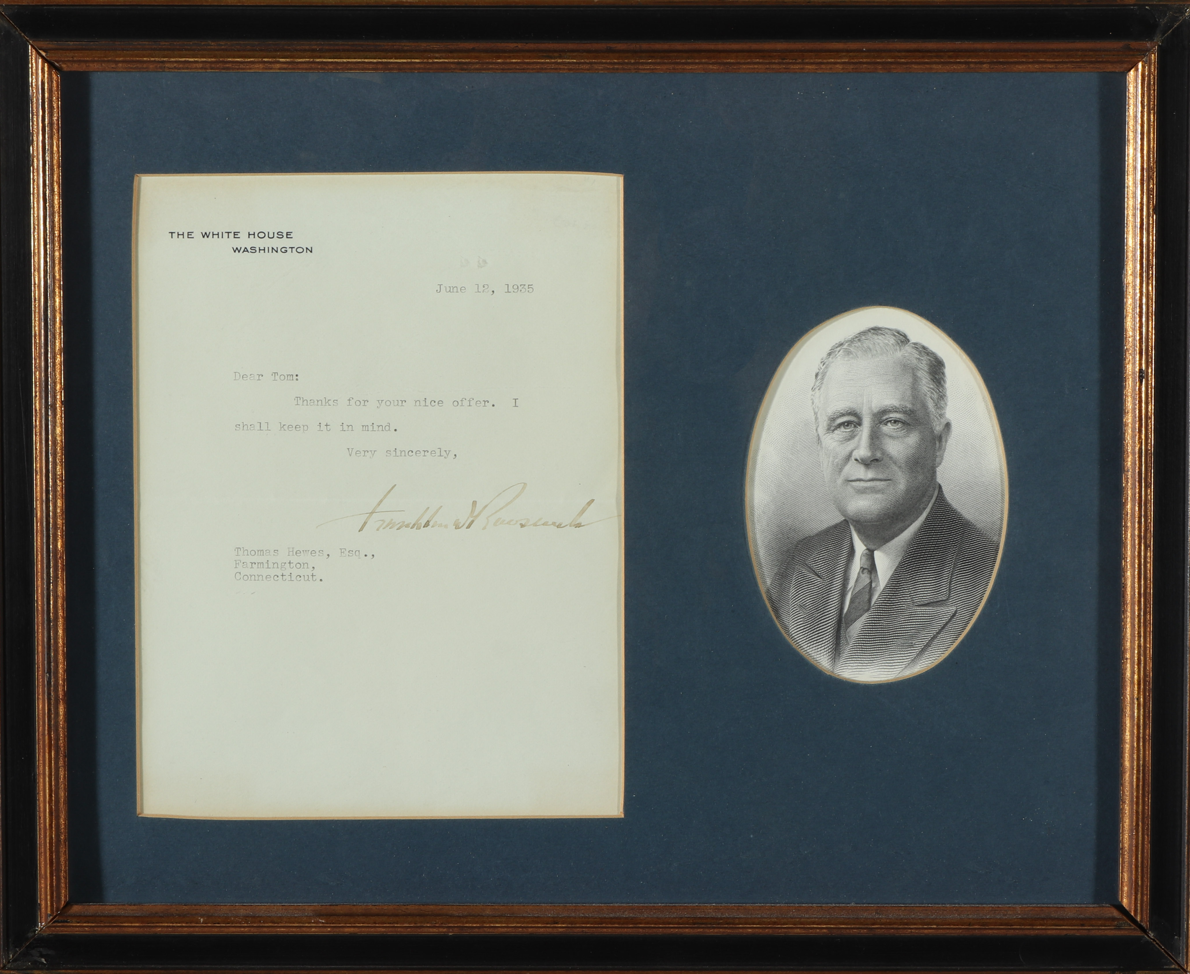 FRANKLIN ROOSEVELT TYPED LETTER