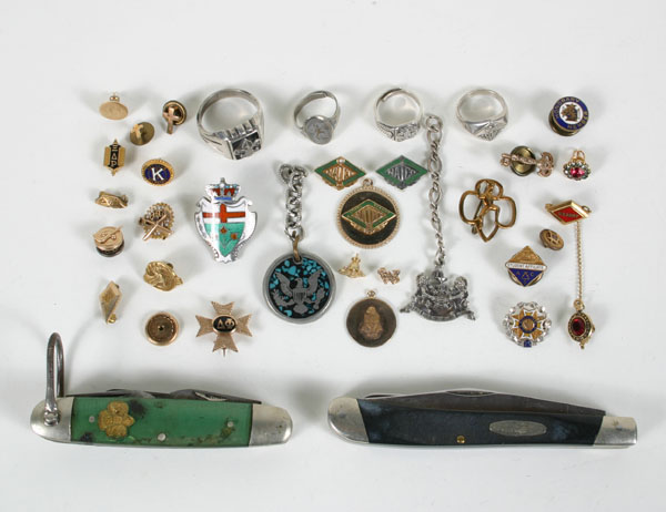 Fraternal pins, tacs, charms,