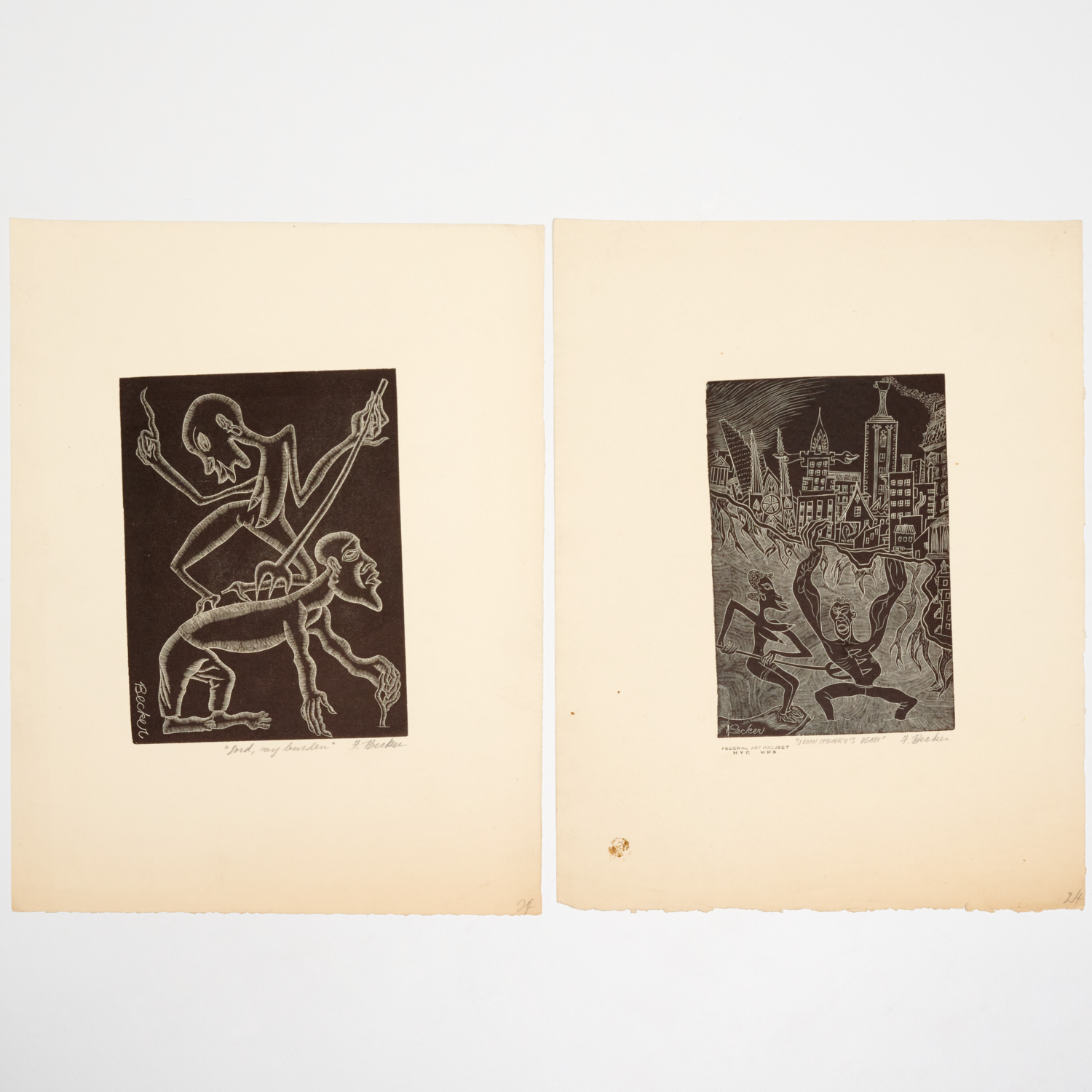 FRED BECKER (2) WOODCUT PRINTS Fred