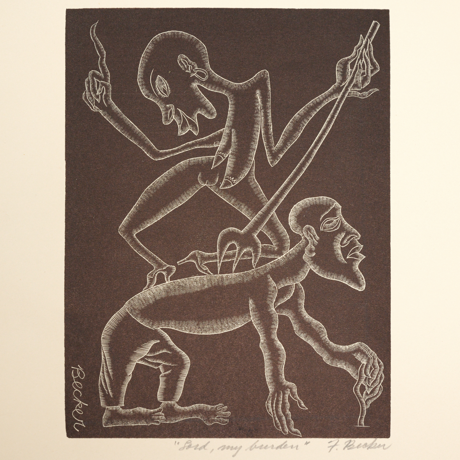 FRED BECKER, WOODCUT PRINT Fred