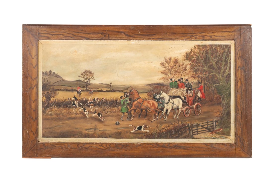 FRED LAUGHTON HUNT SCENE OIL ON