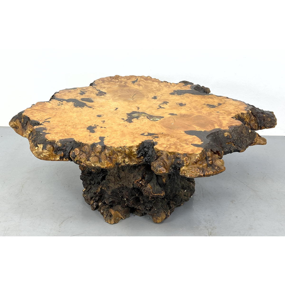 Freeform Burl Wood Coffee Table. An