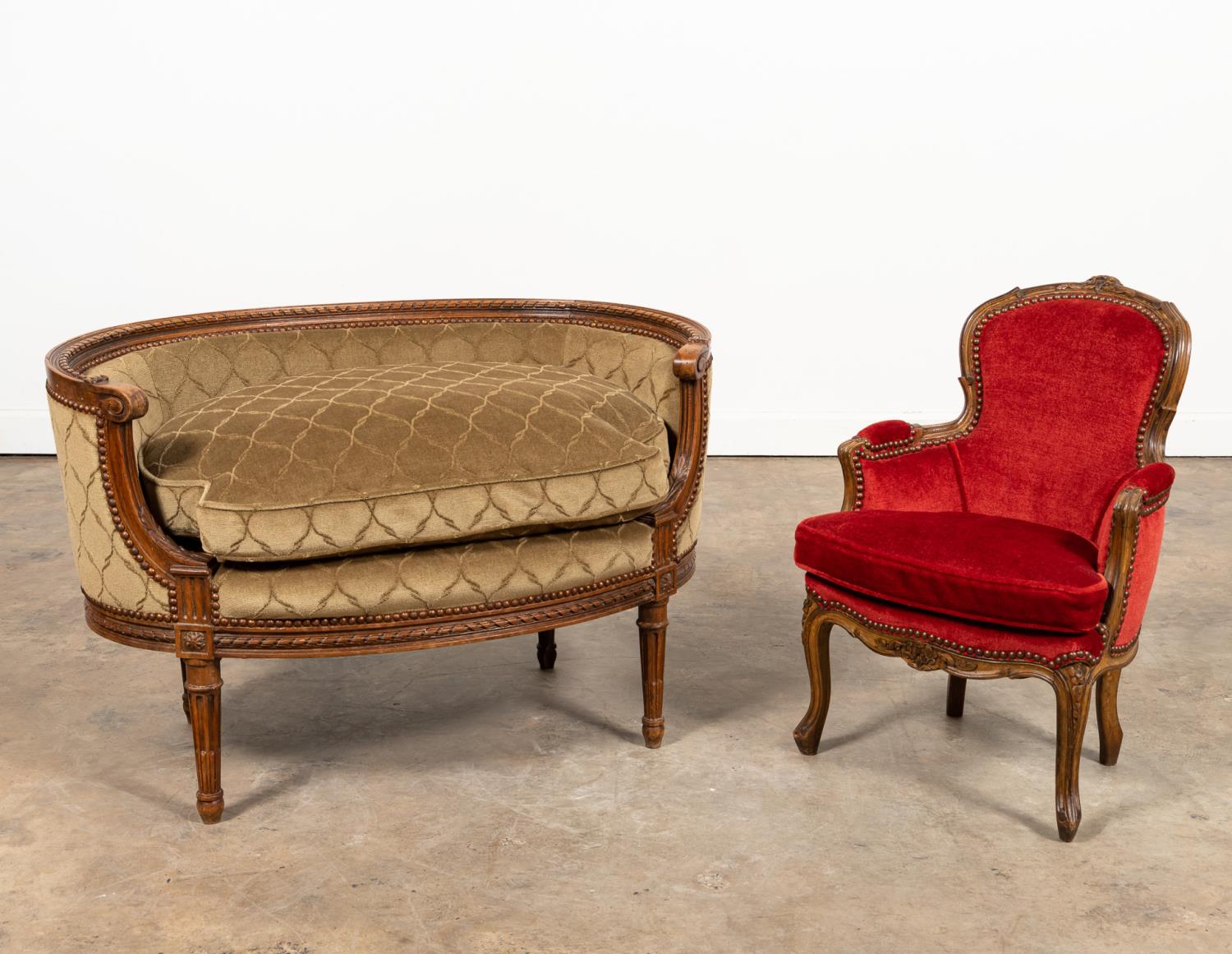 FRENCH 2 DIMINUTIVE UPHOLSTERED