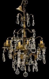 FRENCH 6-LIGHT GILT METAL & CR
