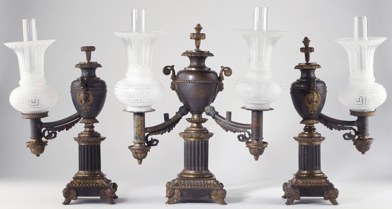 French Argand Lamp Garniture Set