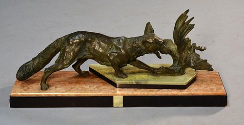 FRENCH ART-DECO BRONZE , FOX AND
