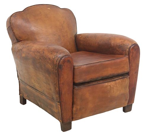 FRENCH ART DECO COGNAC LEATHER CLUB
